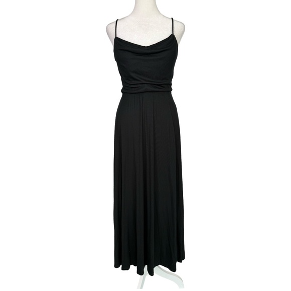HALARA Dresses & Skirts - HALARA Jersey Knit Black Midi/Maxi Dress Draped neckline Tie back Size S EUC